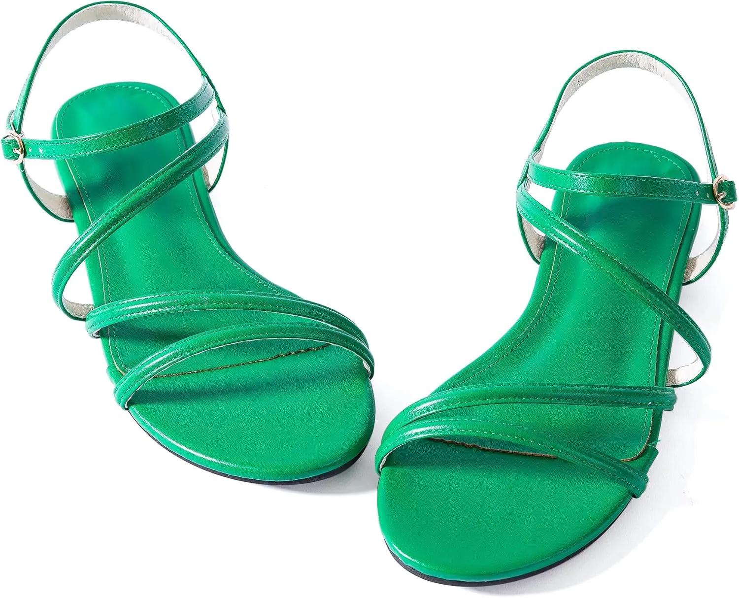 YANWENFANG Women Strappy Flat Sandals, Leather Dressy Summer Slides