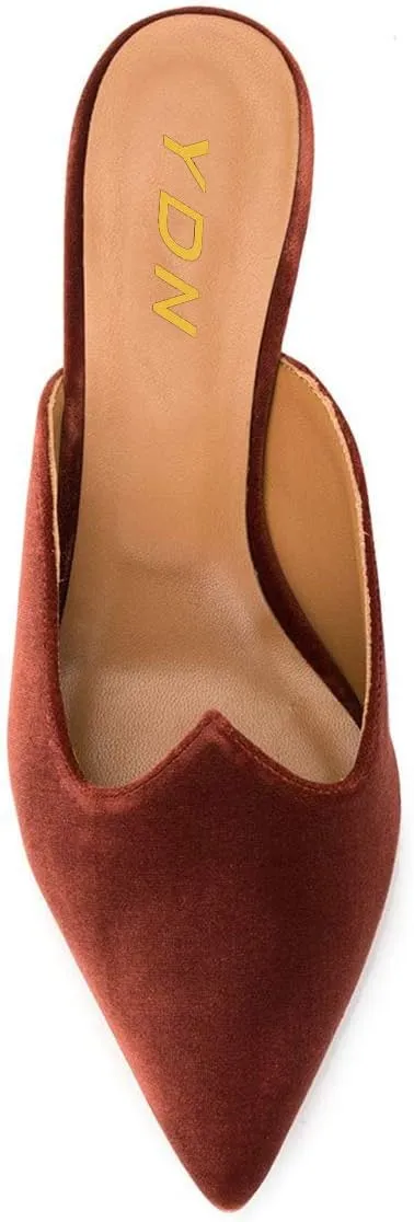 YDN Women Comfort Pointed Closed Toe Mules Low Kitten Heel Slide Loafers Dress Party Office Sandals