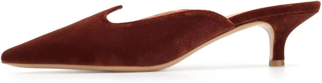YDN Women Comfort Pointed Closed Toe Mules Low Kitten Heel Slide Loafers Dress Party Office Sandals