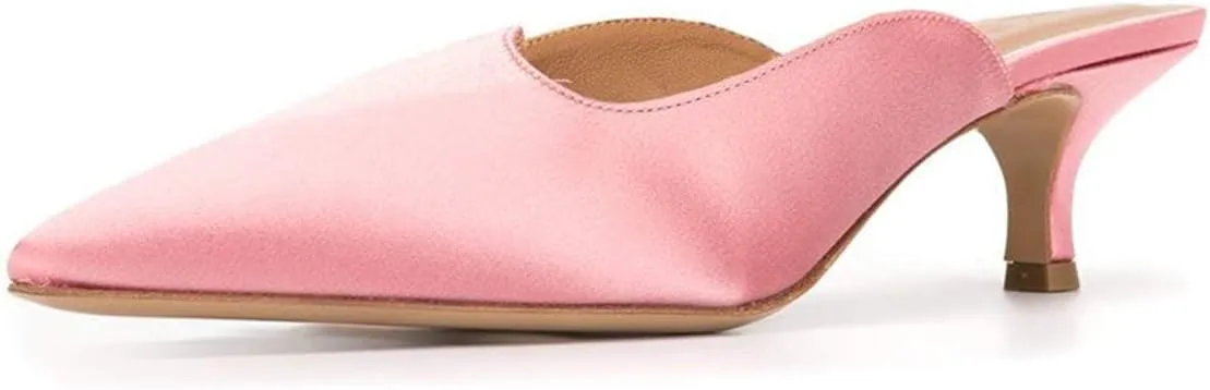 YDN Women Comfort Pointed Closed Toe Mules Low Kitten Heel Slide Loafers Dress Party Office Sandals