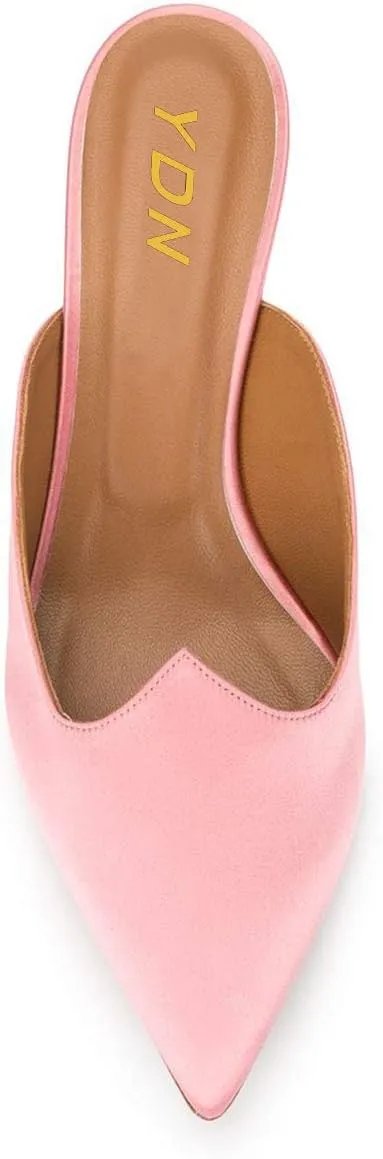 YDN Women Comfort Pointed Closed Toe Mules Low Kitten Heel Slide Loafers Dress Party Office Sandals