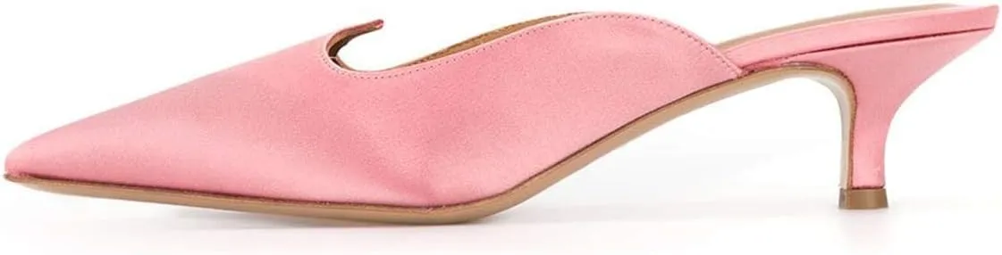 YDN Women Comfort Pointed Closed Toe Mules Low Kitten Heel Slide Loafers Dress Party Office Sandals