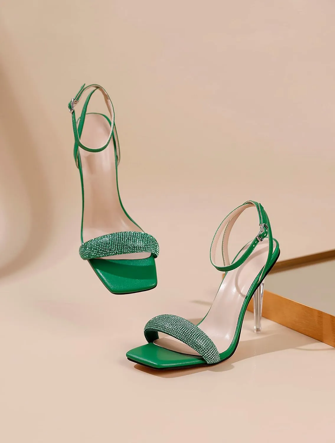 YODEKS Women's High Heel Sandals Strappy Stiletto High Heel Open Square Toe Shoes