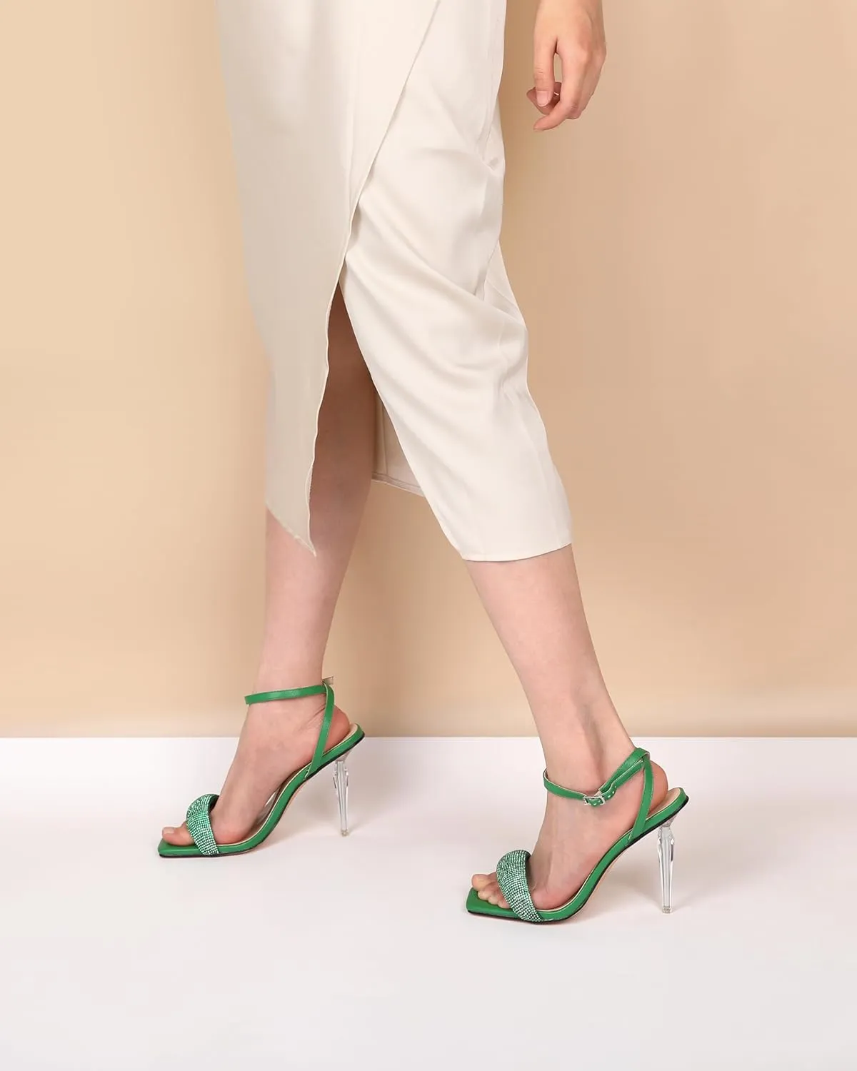 YODEKS Women's High Heel Sandals Strappy Stiletto High Heel Open Square Toe Shoes