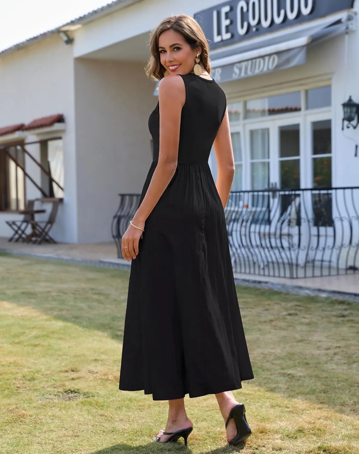 Zattcas Women's Summer Casual Sleeveless Patchwork Knit Crew Neck Tank Top Flowy Long Maxi Dresses with Pockets