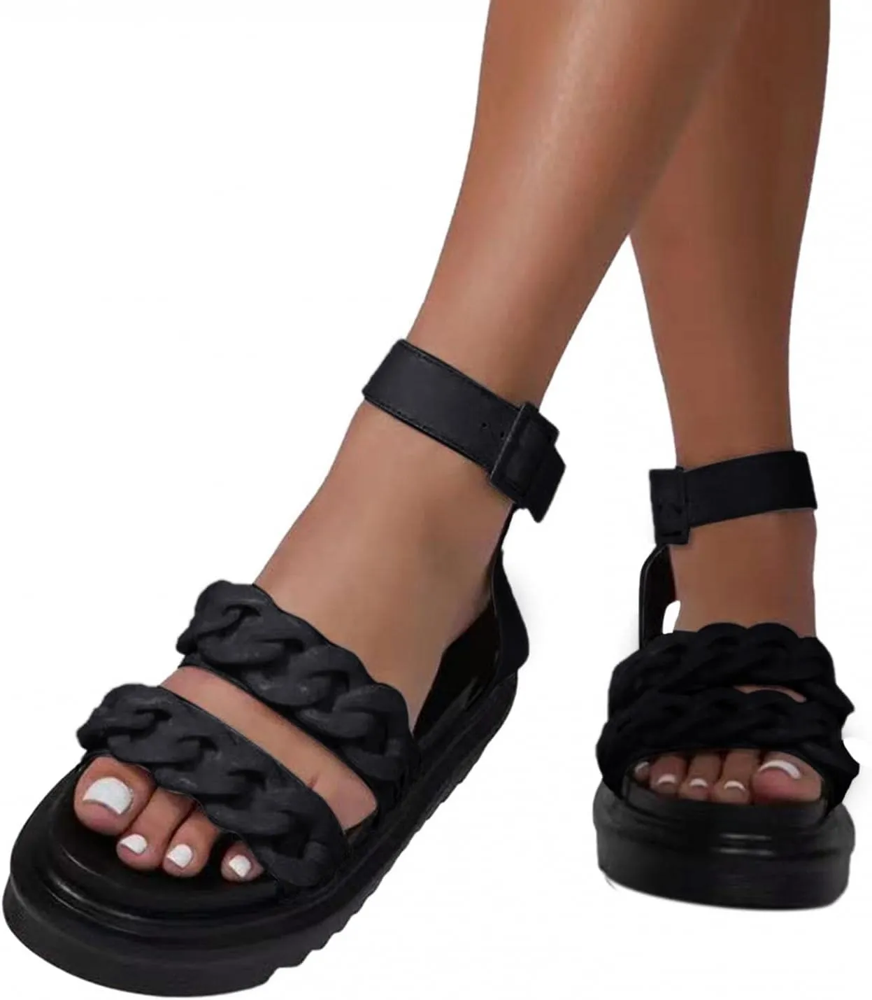 ZBYY Women Flat Sandals Summer Chunky Flatform Sandals Dressy Fashion Open Toe Slingback Crisscross Ankle Strap Sandals