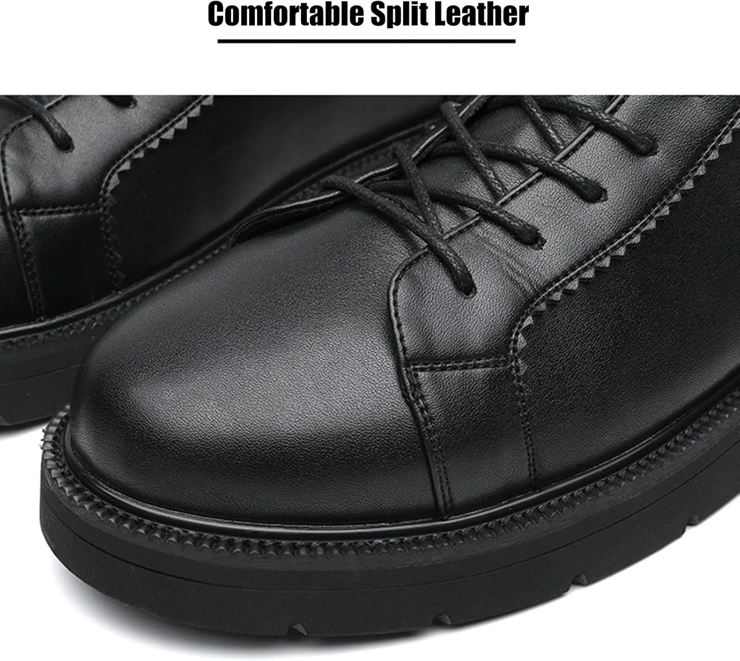 Zeberfi Men's Platform Black Leather Fleece-Lined Chukka Boots Fashion Winter Warm Lace Up Round Toe High Top Casual Sneakers Comfort Waterproof Non-slip Formal Business Work Ankle Boots