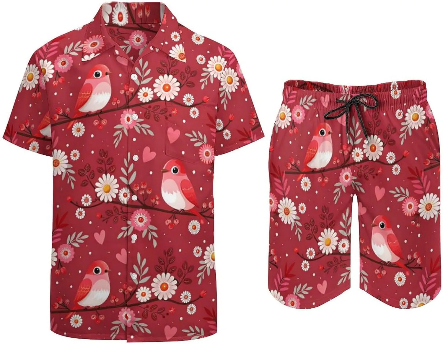 ZHANGXM Tyrannosaurus-Rex Print Men's Button-Up Shirt Hawaiian Shirt Party Beach Shorts