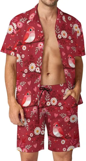 ZHANGXM Tyrannosaurus-Rex Print Men's Button-Up Shirt Hawaiian Shirt Party Beach Shorts