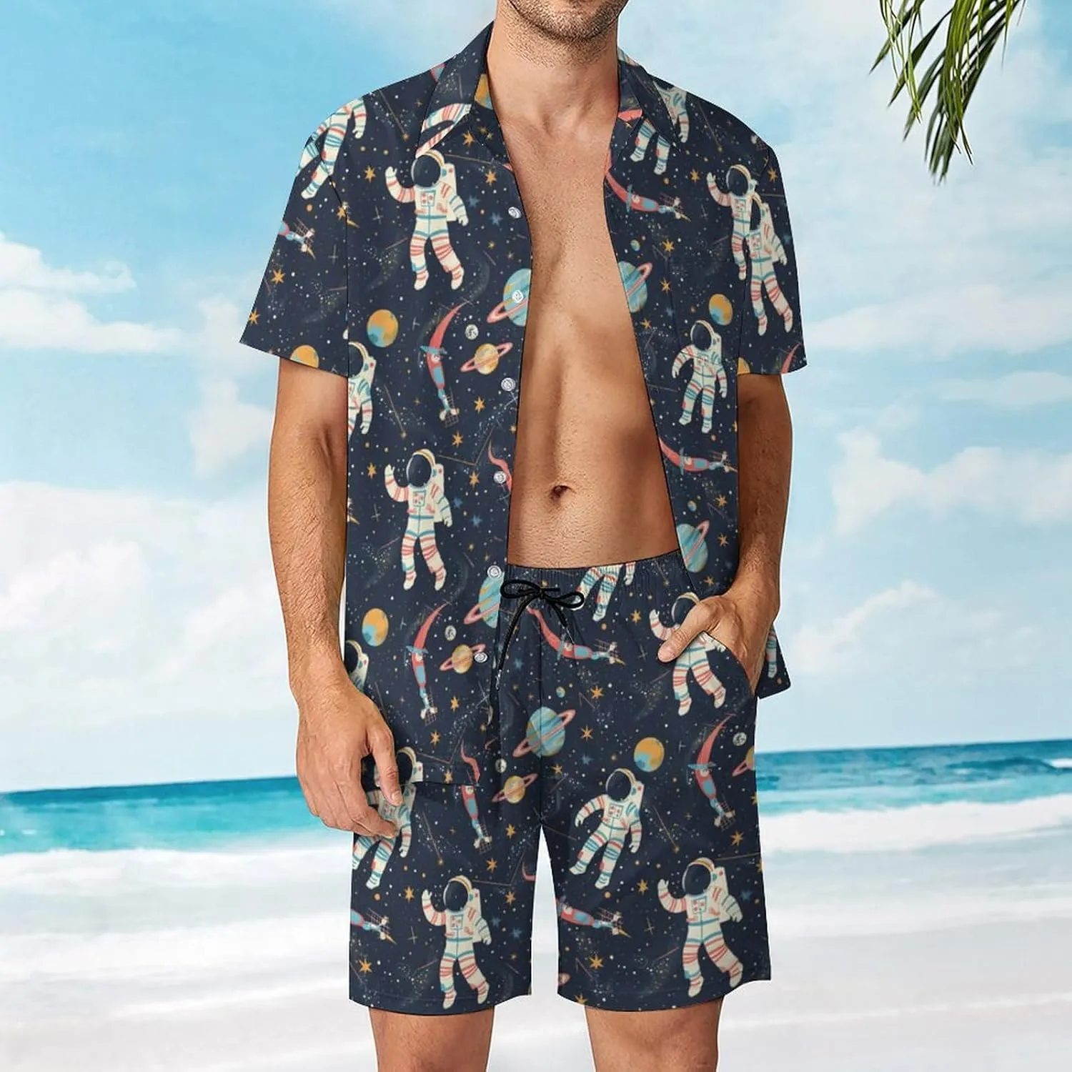 ZHANGXM Tyrannosaurus-Rex Print Men's Button-Up Shirt Hawaiian Shirt Party Beach Shorts