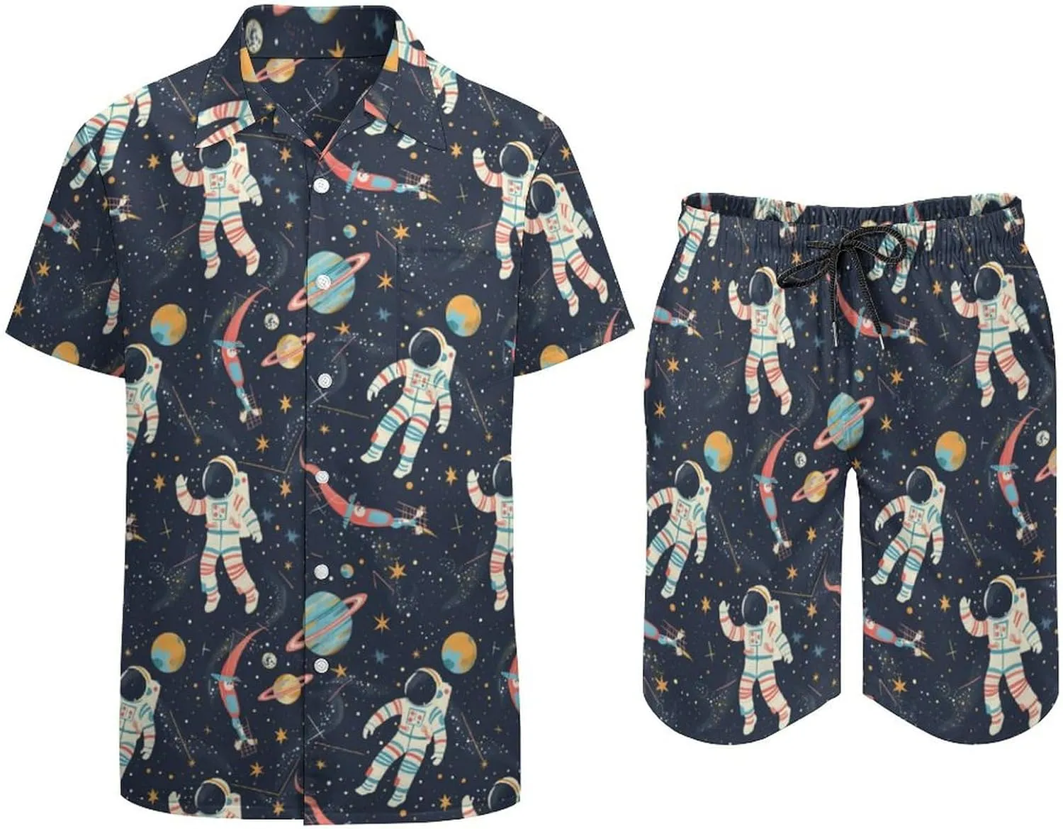ZHANGXM Tyrannosaurus-Rex Print Men's Button-Up Shirt Hawaiian Shirt Party Beach Shorts