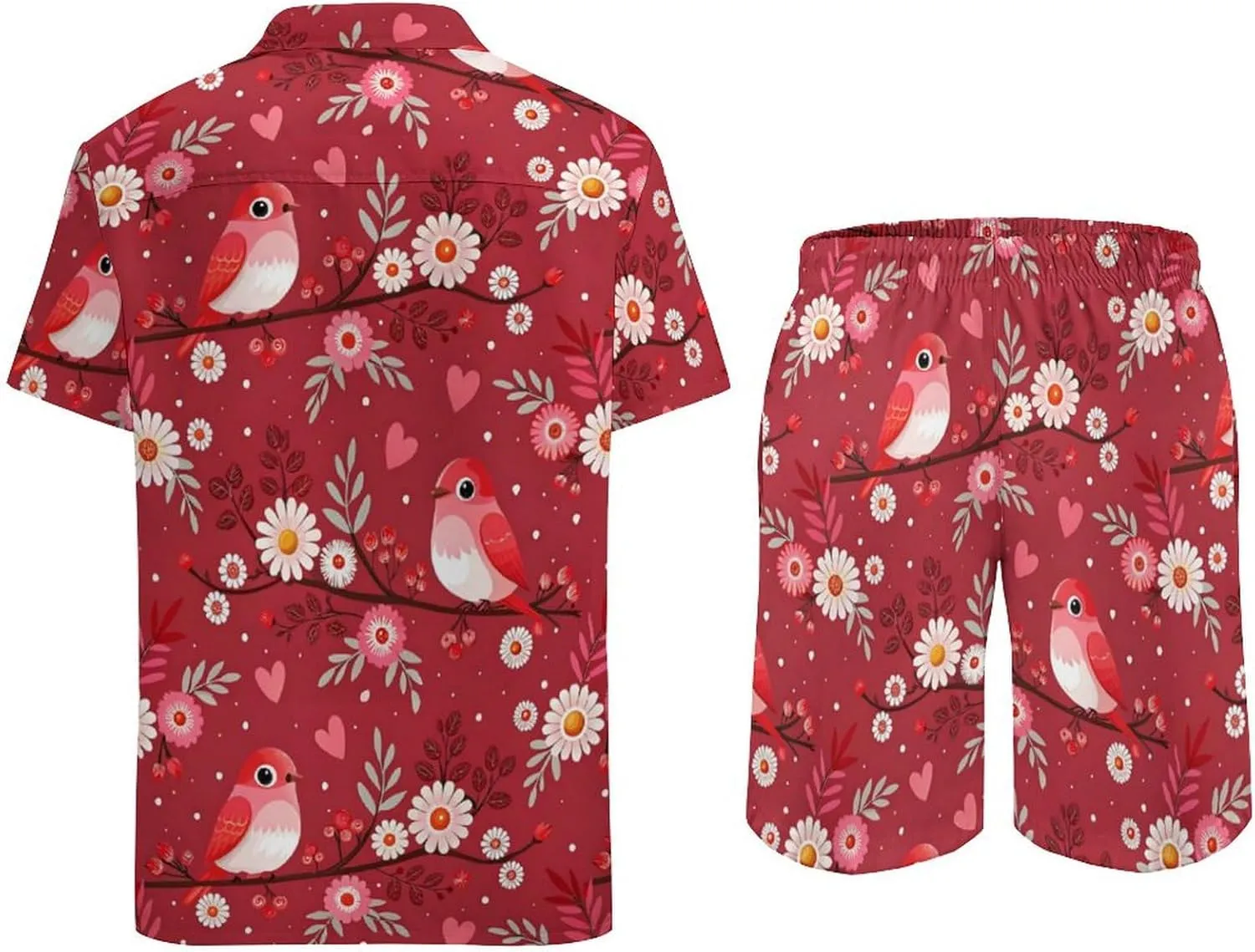 ZHANGXM Tyrannosaurus-Rex Print Men's Button-Up Shirt Hawaiian Shirt Party Beach Shorts