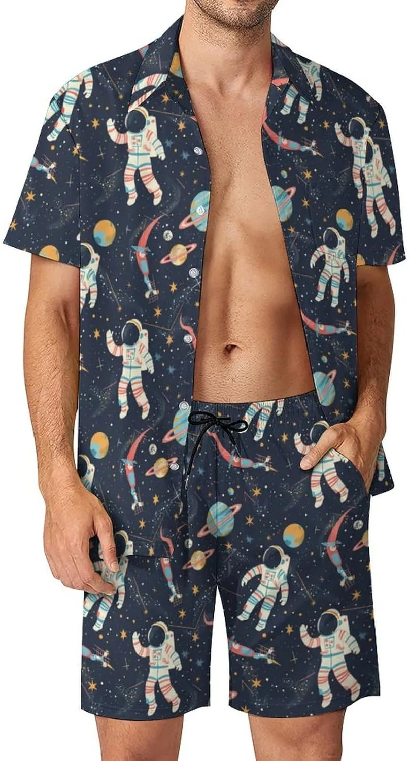 ZHANGXM Tyrannosaurus-Rex Print Men's Button-Up Shirt Hawaiian Shirt Party Beach Shorts