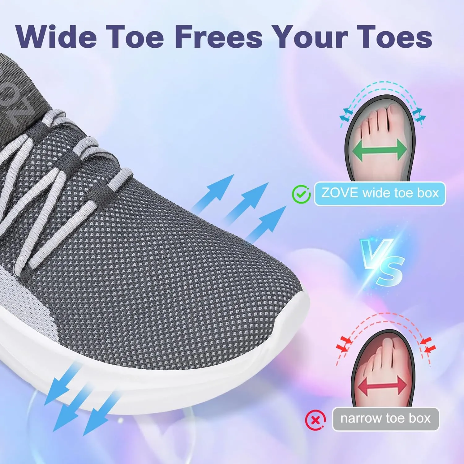 ZOVE Wide Toe Box Shoes Women Tennis Sneakers Arch Support Extra Wide Width Running Shoes for Women Walking Athletic
