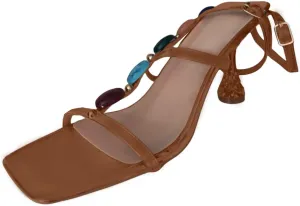 ZSpzx Summer Sandals For Women 2025,Women's Square Open Toe Sandals Beaded T-strap Stiletto Heels Womens Ankle Strap Sandal Slip on Casual Dress Sexy Shoes for Party,Wedding,and Vacation