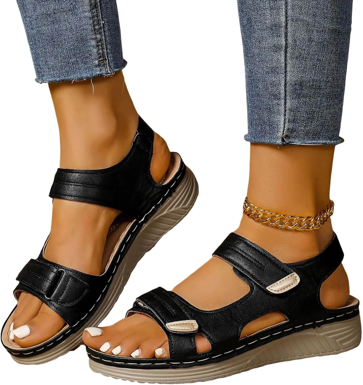 ZSpzx Womens Sandals Wedge Platform Summer Ankle Strap Open Toe Dressy Women Comfortable Walking Low Sandal Arch Support Shoes Dress Bohe Orthopedic Casual Bunion Orthotic Beach Slip On Slides