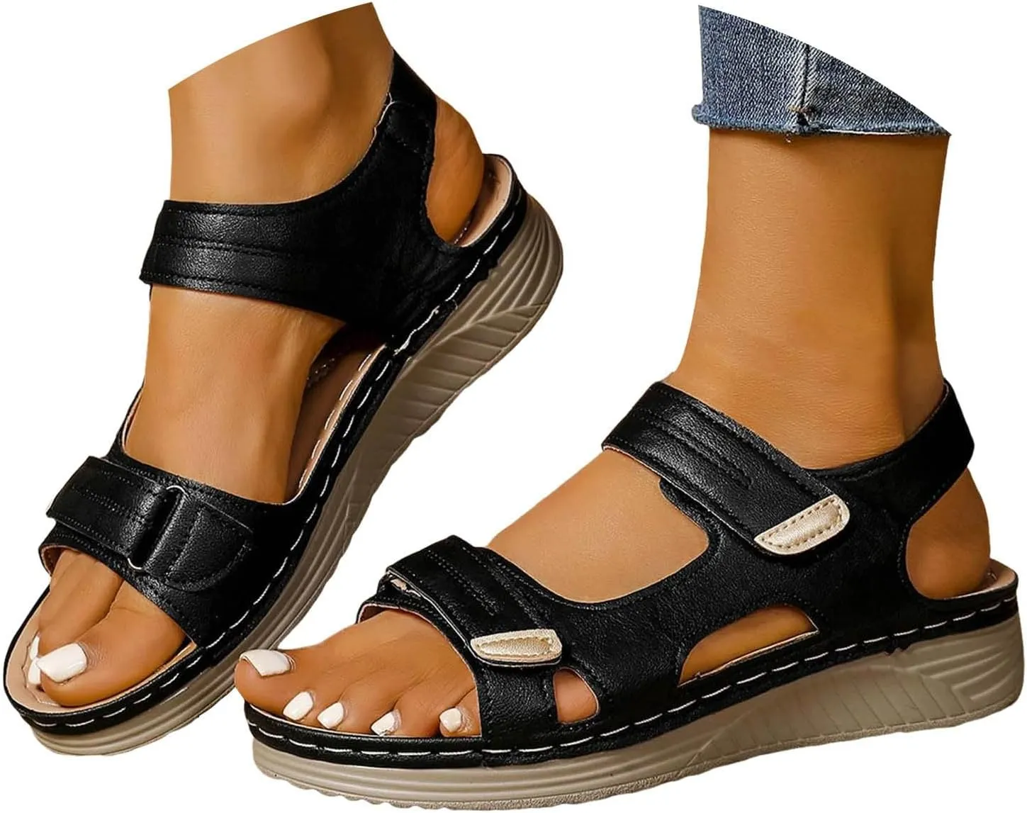 ZSpzx Womens Sandals Wedge Platform Summer Ankle Strap Open Toe Dressy Women Comfortable Walking Low Sandal Arch Support Shoes Dress Bohe Orthopedic Casual Bunion Orthotic Beach Slip On Slides