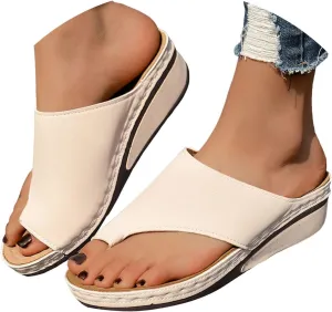 ZSpzx Women's Slide Sandals,Comfortable Arch Support Sandals Summer Orthotic Split Toe Leather Wedge Casual Sandal Cushion Flip Flops Womens Straps Slip-On Plantar Fasciitis Bunion Dressy Beach Shoes