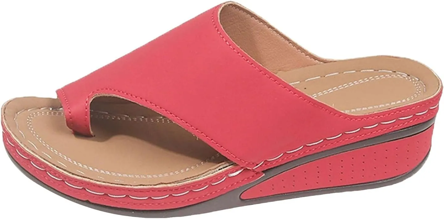 ZSpzx Women's Slide Sandals,Comfortable Arch Support Sandals Summer Orthotic Split Toe Leather Wedge Casual Sandal Cushion Flip Flops Womens Straps Slip-On Plantar Fasciitis Bunion Dressy Beach Shoes